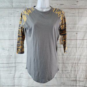LuLaRoe Womens Randy Top Sz XS‎ Gray Yellow 3/4 Sleeve